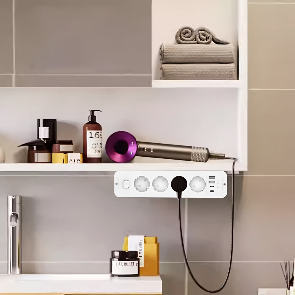 Regleta de corriente europea 8 en 1 con 4 puertos USB y 4 tomas de corriente AC, cable de 179.83 cm