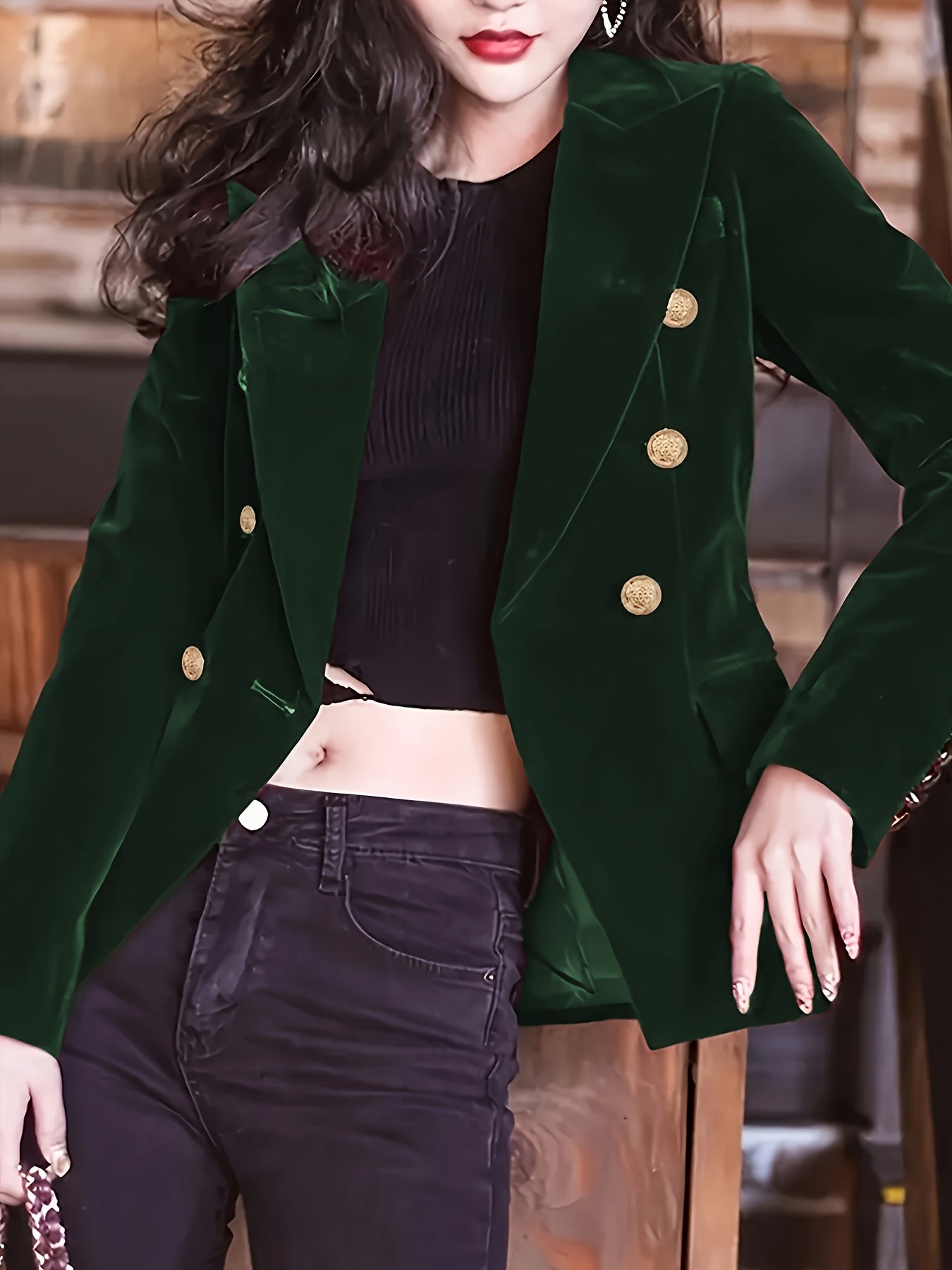 Women's Velvet Jacket Long Sleeve Solid Color Regular Fit Elegant Spring Fall
