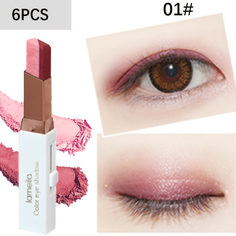 6pcs Gradient Eye Shadow Stick Set for Beginners, Fade-Resistant, Dual Color