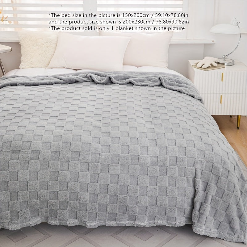 Light Grey Plaid Taffeta Throw Blanket 100% Polyester Cozy Fleece for Couch Bed Travel