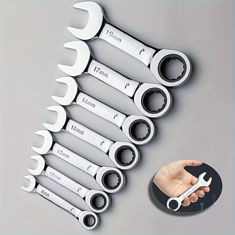 Mini Two-Way Ratchet Wrench, 72 Tooth, Metal Open-End, Durable Rust-Proof