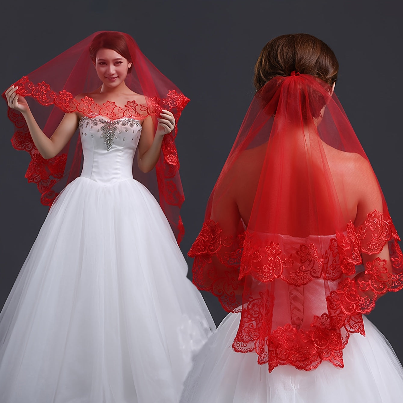 Qizlar uchun Qizil Lale toʻqimi 1.5m Bir qatlamli gullar chetli tarmoq