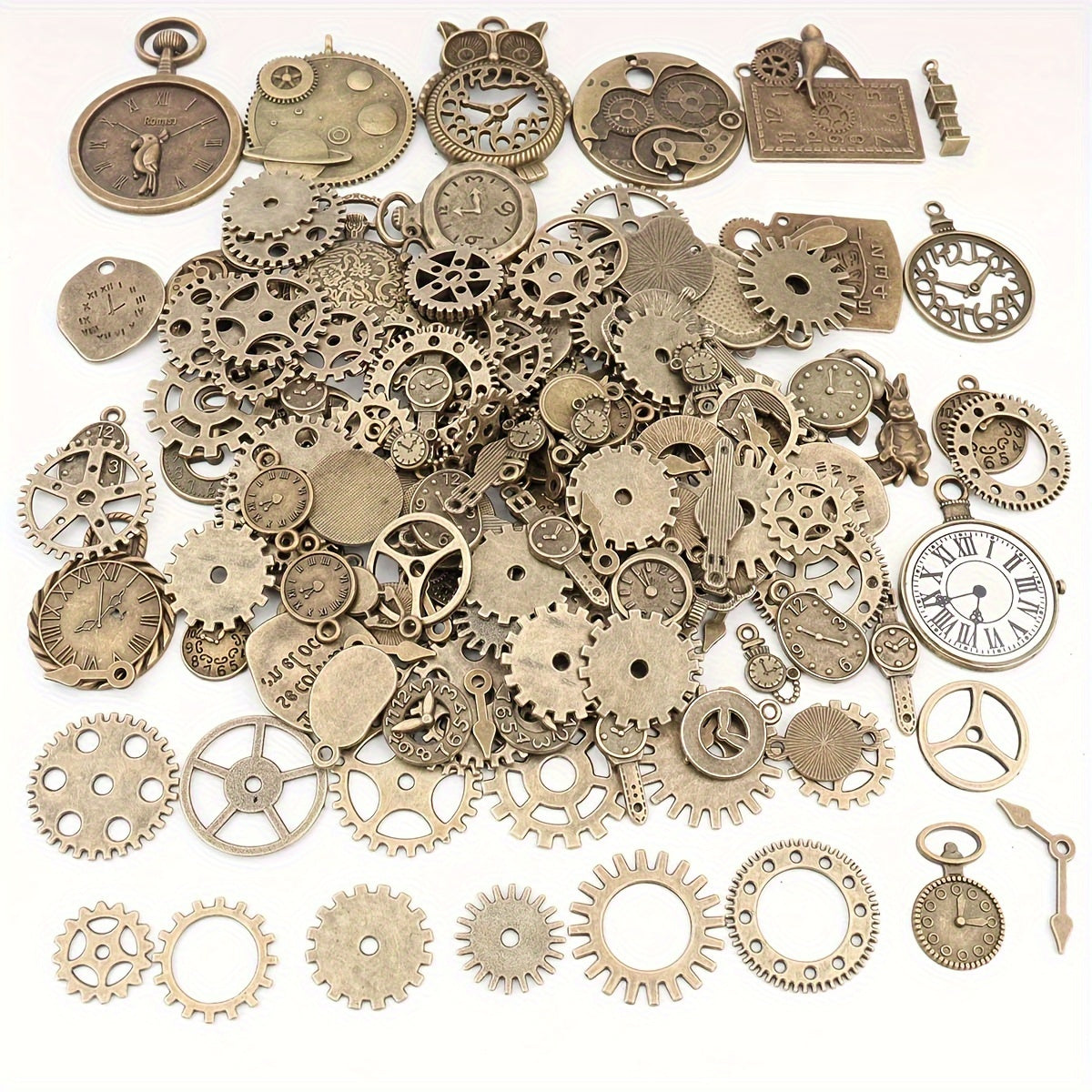 Set of 160 Vintage Bronze Alloy Charms Steampunk Gear Clock Pendants for Jewelry Making