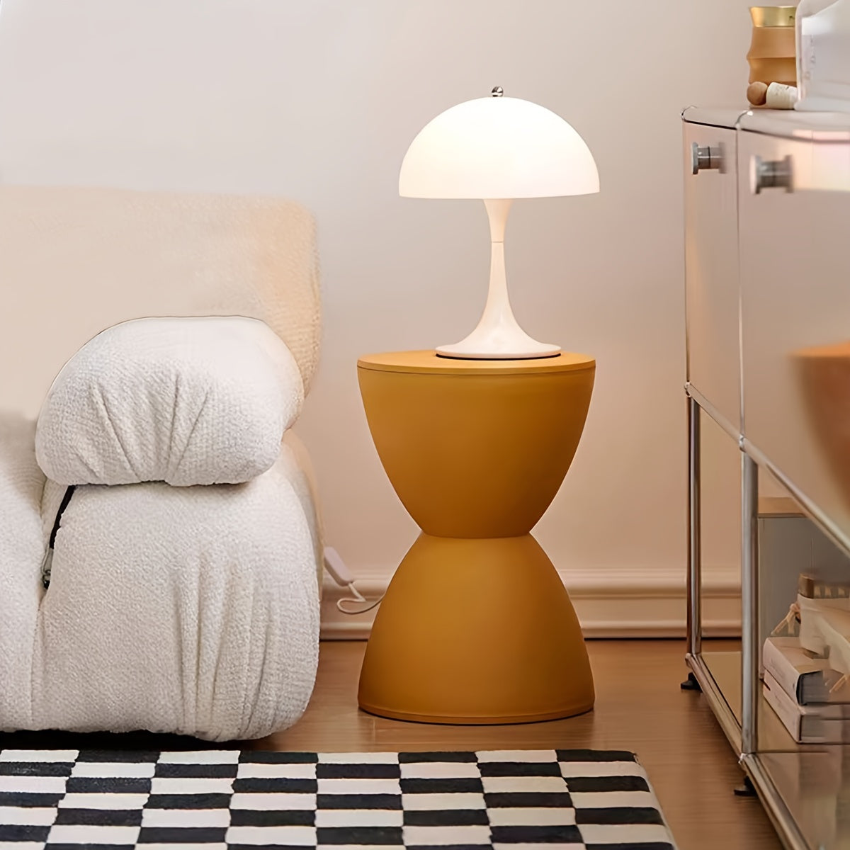 Contemporary Hourglass Storage Ottoman Bench with Water Resistant Finish