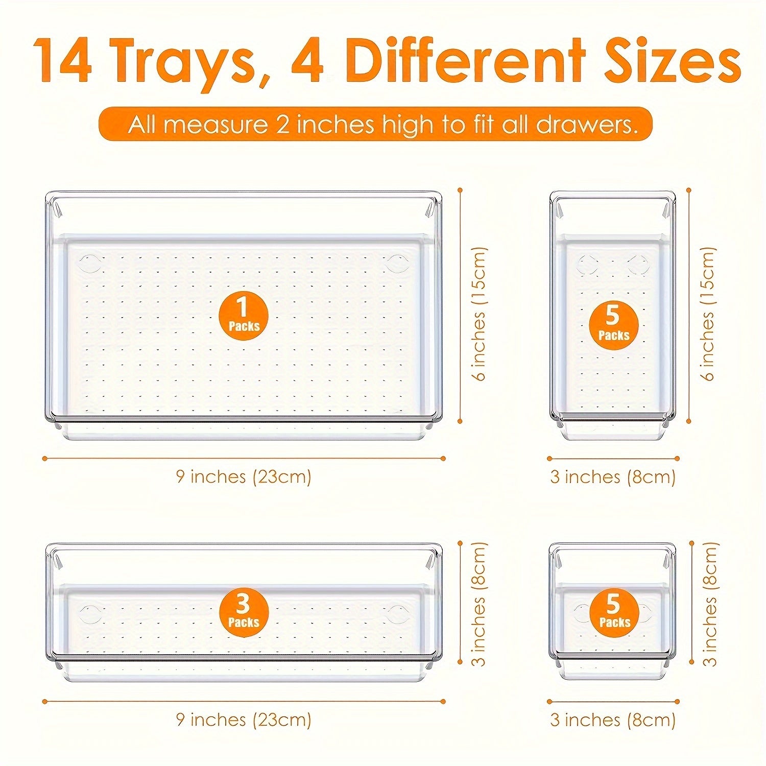 7/14 Pcs Clear Plastic Drawer Organizer Sets for Kitchen Bathroom Office