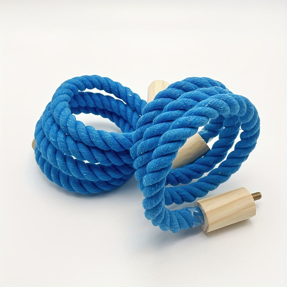 Blue Braided Rope Bird Perch with Wooden Platforms for Small Birds and Pets