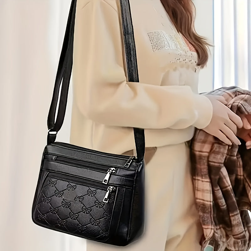 Bolso cruzado grande para mujeres para mamás negro PU correa ajustable minimalista