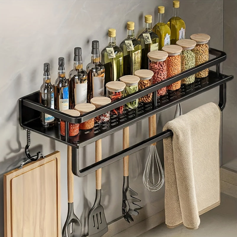 Wall-Mounted Metal Bathroom Organizer with Spice Rack Towel Bar and Utensil Holder