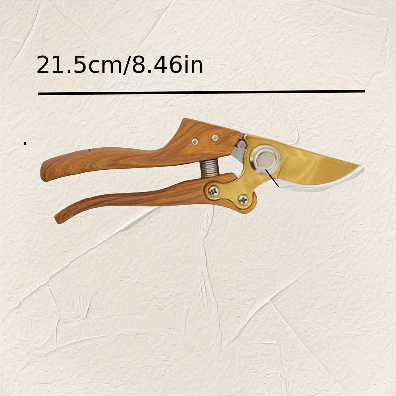 Heavy-Duty Garden Pruning Shears with Ergonomic Wood Grain Handle and SK5 Steel Blade