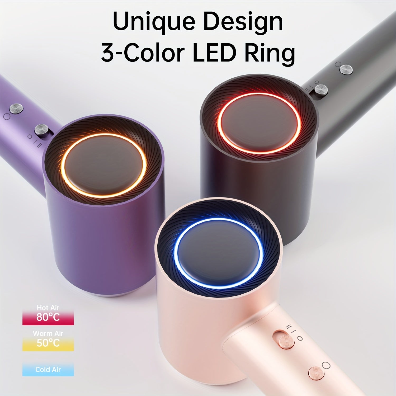 Secador de pelo de iones negativos portátil de secado rápido con calidad de salón, 3 configuraciones de calor, 2 velocidades y boquilla