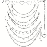 Pantalones de mezclilla punk para hombres y mujeres con cadena en la cintura y cadenas de múltiples capas de hip-hop