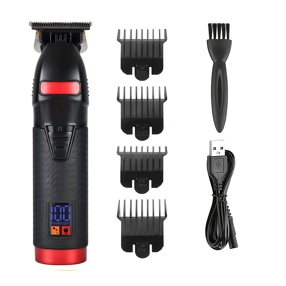 Electric Hair Trimmer with LED Display Rechargeable Lithium Battery T-Shaped Blade for Barbers and Salons