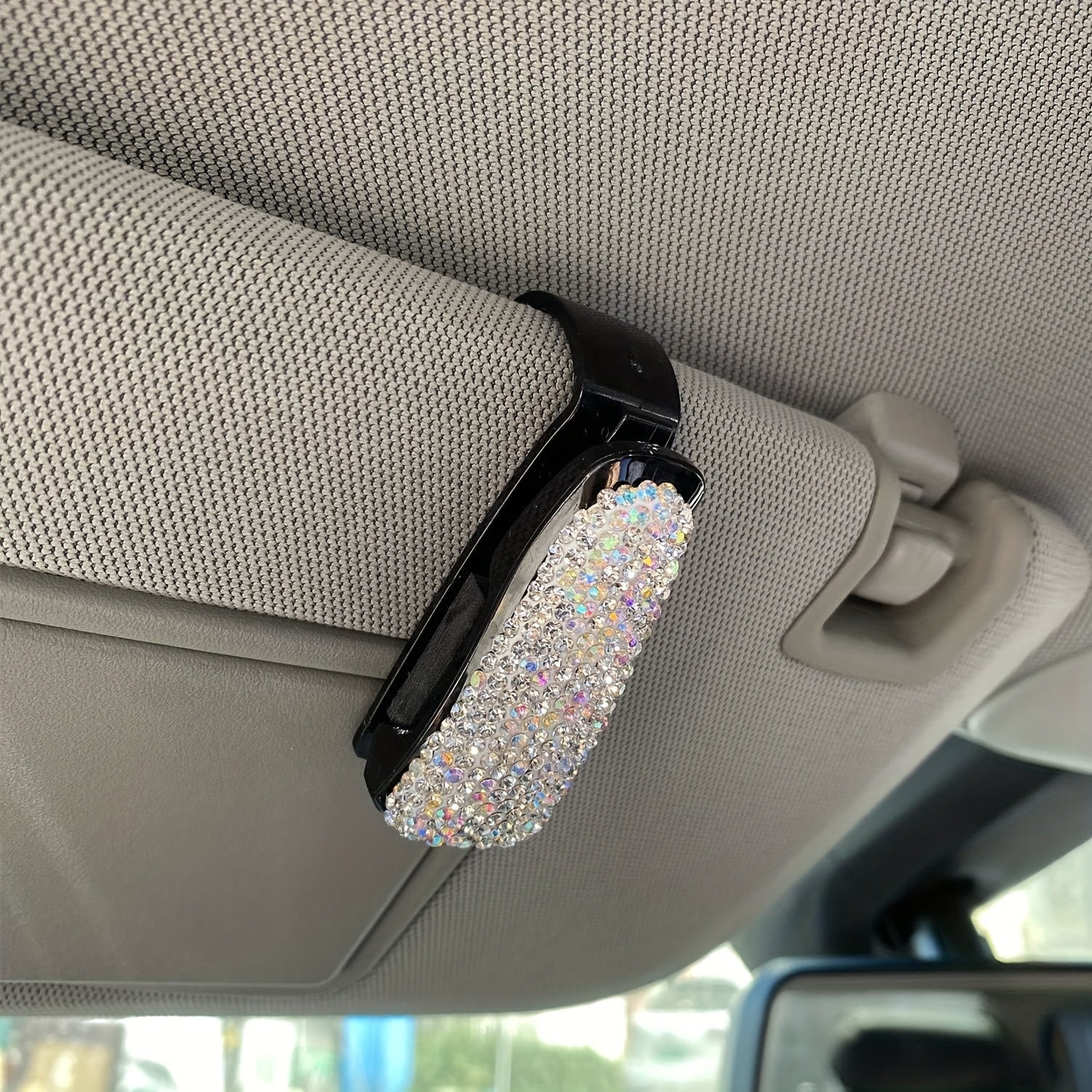 Car Sun Visor Sunglass Holder Clip Rhinestone Glasses Mount Women Men