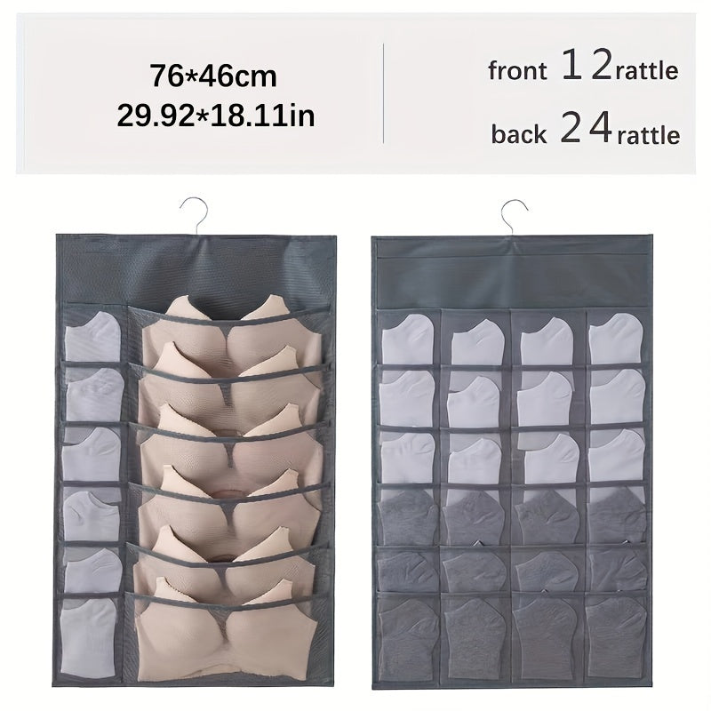 Dual-Sided Hanging Organizer for Underwear Socks Non Woven Foldable Grey Pink Ivory