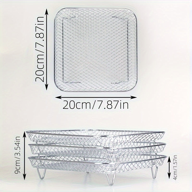 3 qavatli zanglamaydigan po'latdan yasalgan quritish tokchasi - oshxona va ovqatlanish uchun drenaj bilan jihozlangan, havo fritözlari va BBQ gril uchun ko'p funksiyali aksessuar.