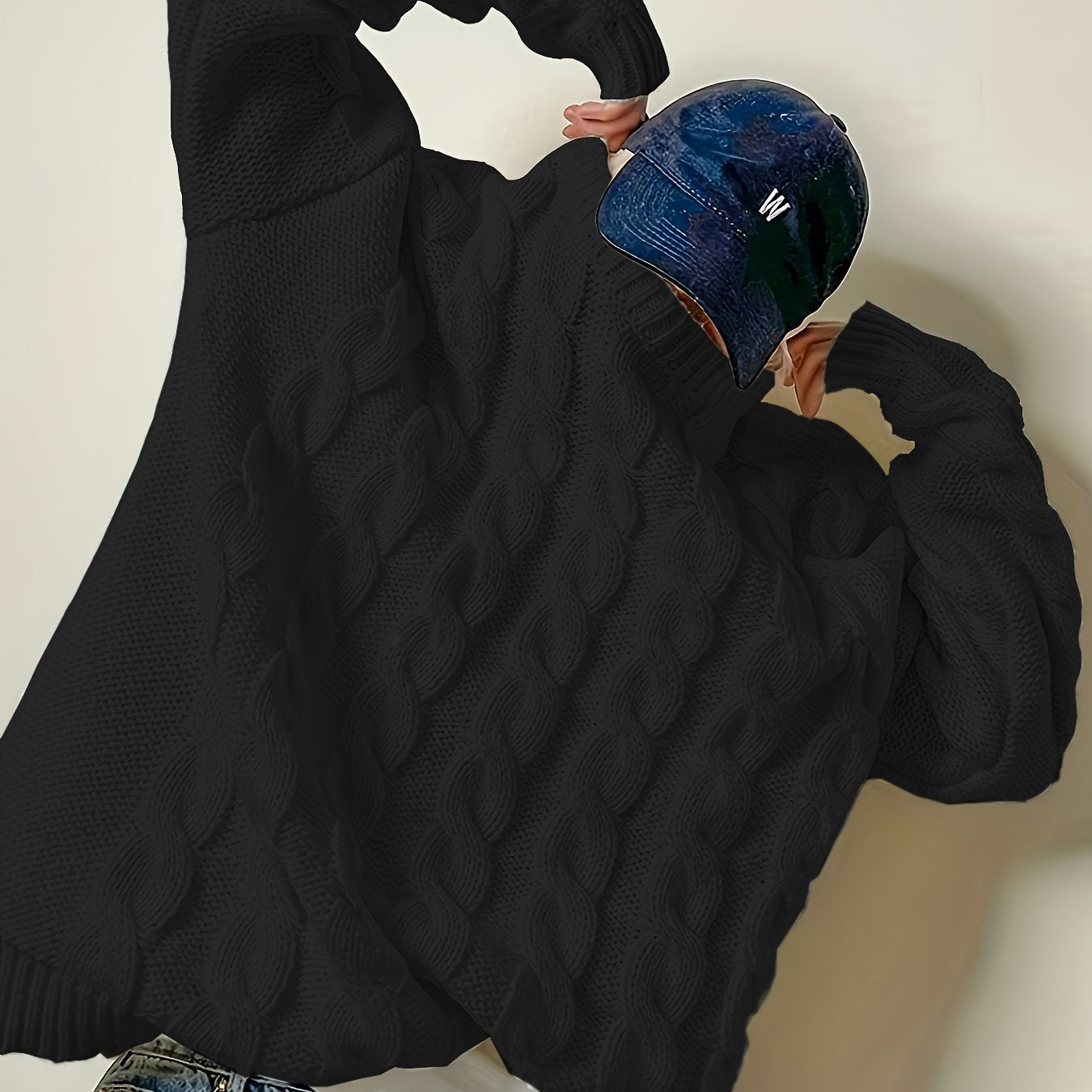 Men's Knitted Cable Sweater Crew Neck Warm Fall Winter Pullover