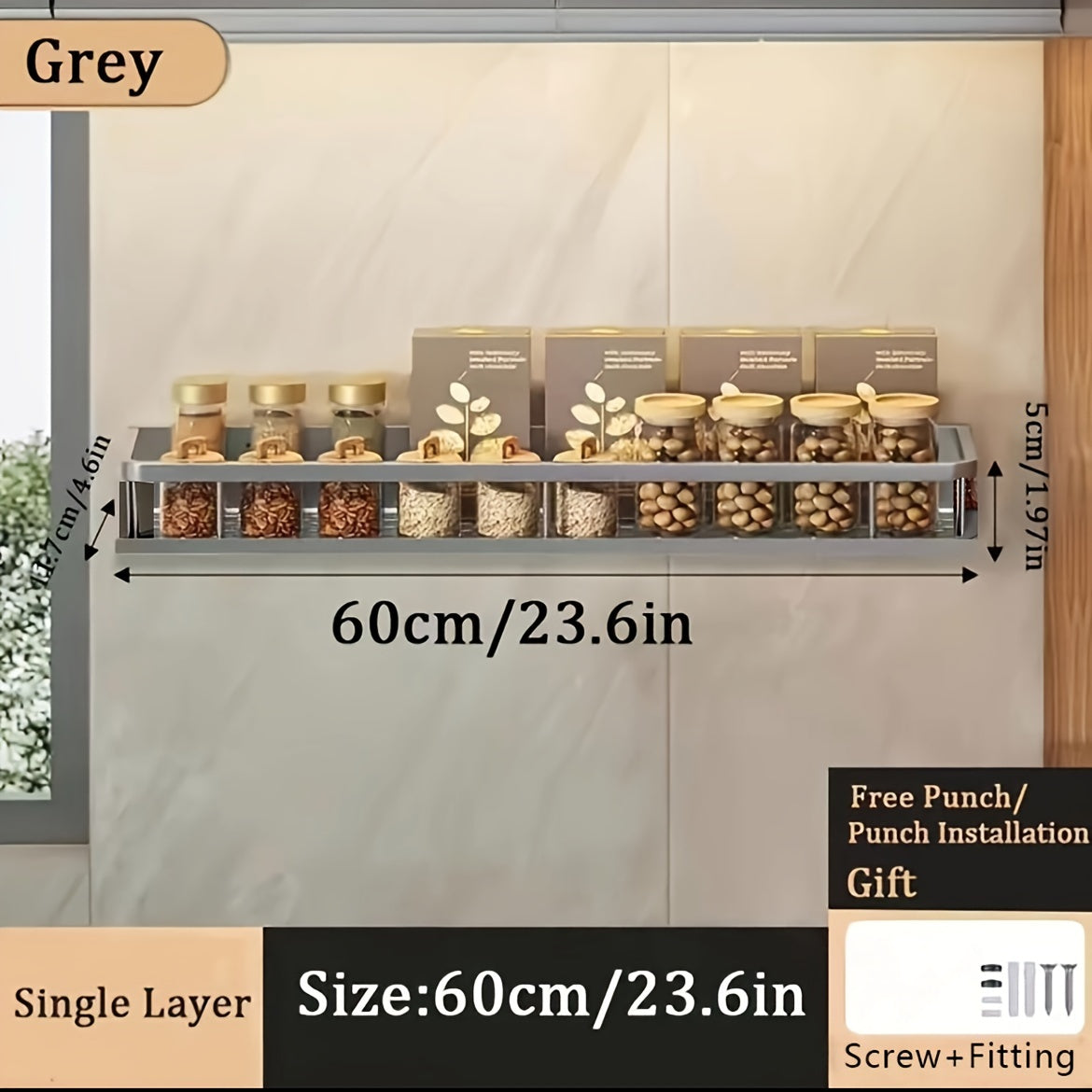 Aluminum Wall-Mount Spice Rack Kitchen Organizer for Spices and Cookware