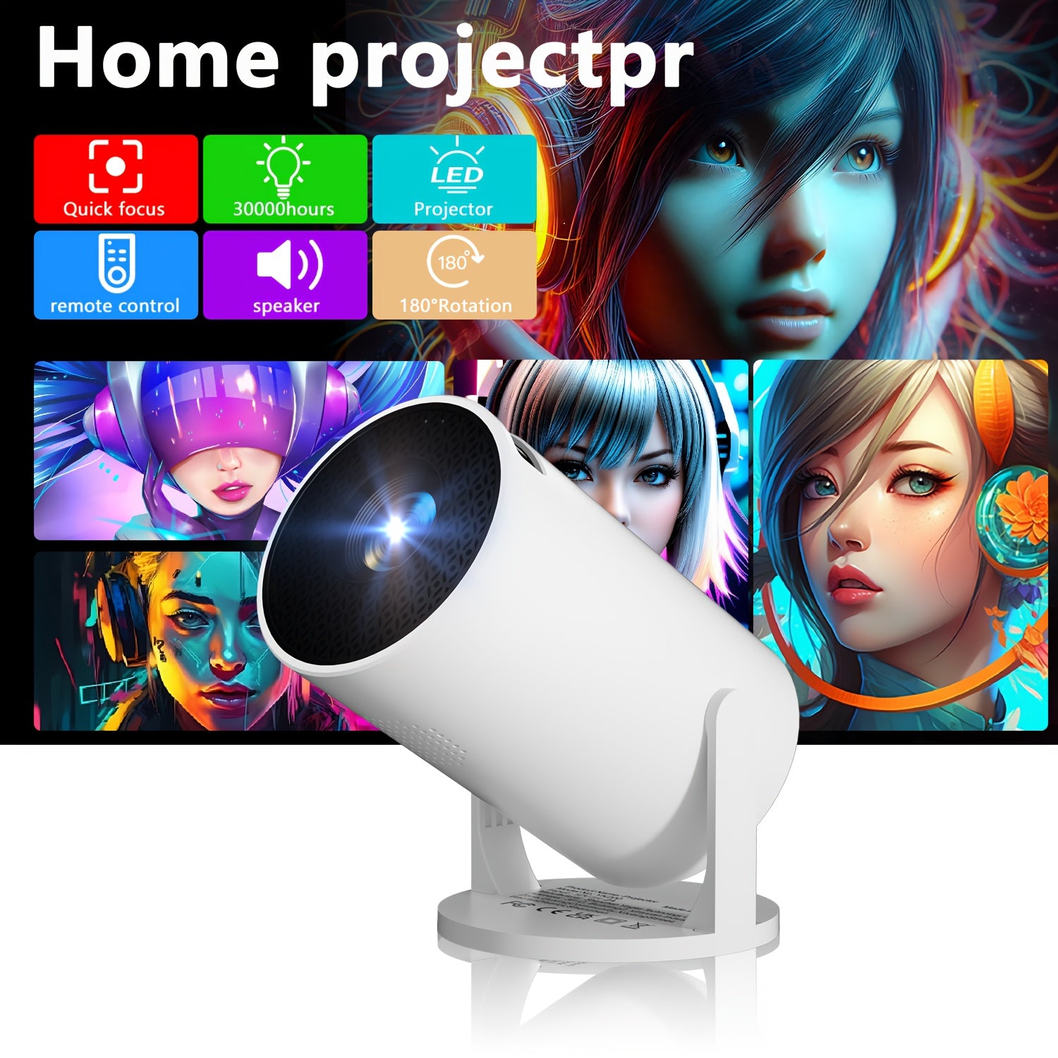 Portable HD Mini LED Projector for Home Theater with 4K Decoding