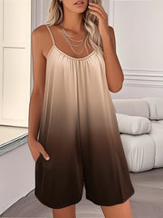 Women’s Sleeveless Ruffle Dress with Pockets, Gradient Print, Summer Casual