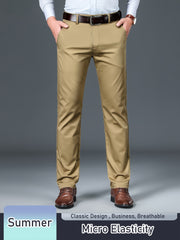 Pantalones rectos de poliéster y algodón sólidos para hombre con bolsillos para actividades al aire libre