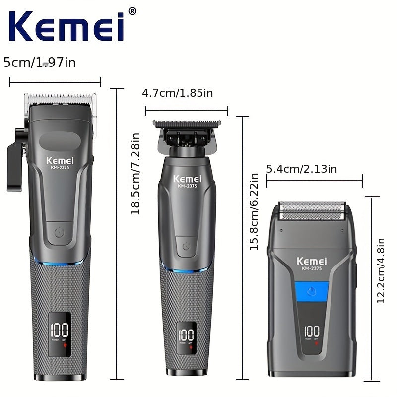 Набор машинок для стрижки волос с LED-дисплеем, 3 электробритвы, литий-ионный аккумулятор 2500 мАч, беспроводной