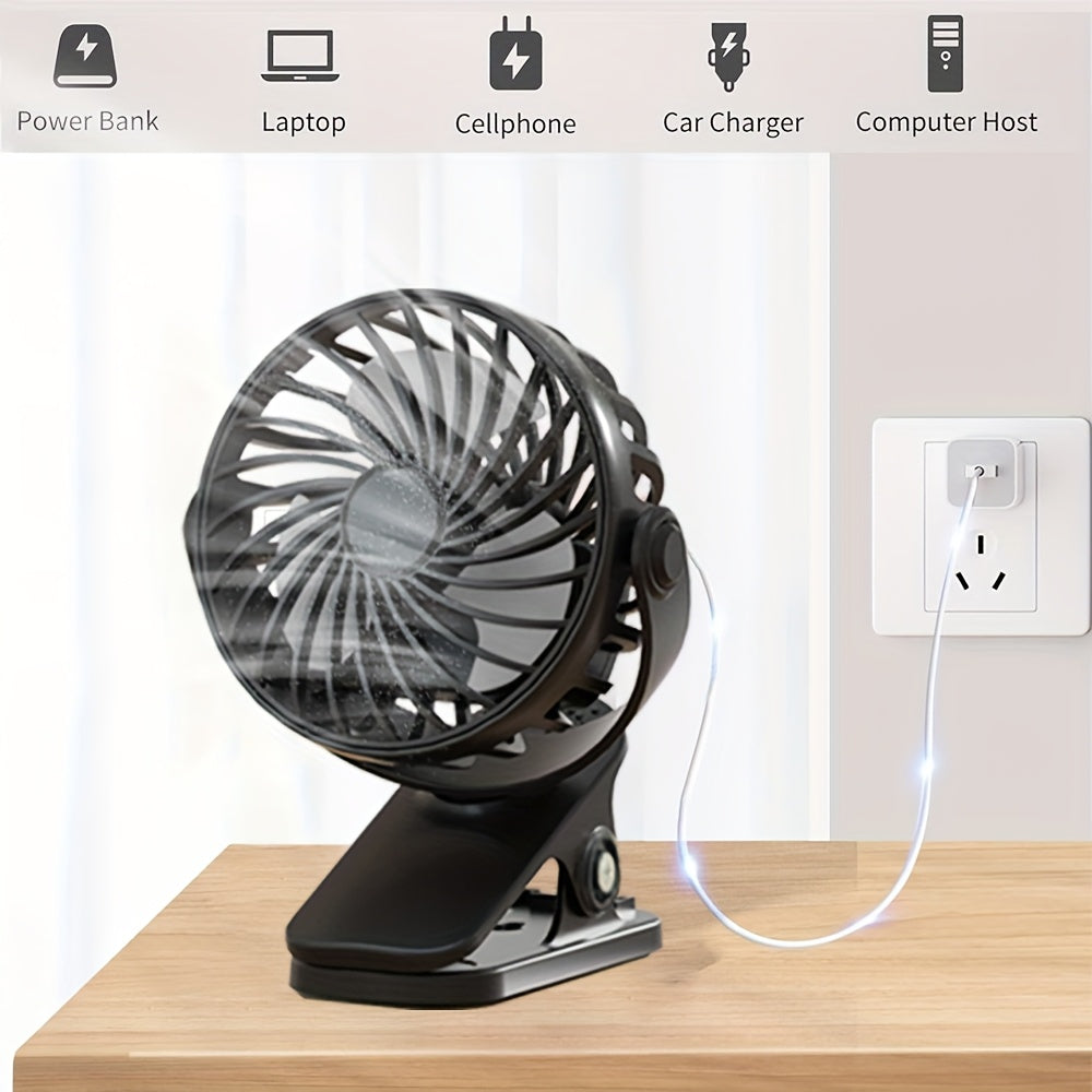 Mini Fan with Clip-On Desk Design, 3-Speed Adjustable, Quiet Operation, Night Light, Portable for Bedroom Office Outdoor