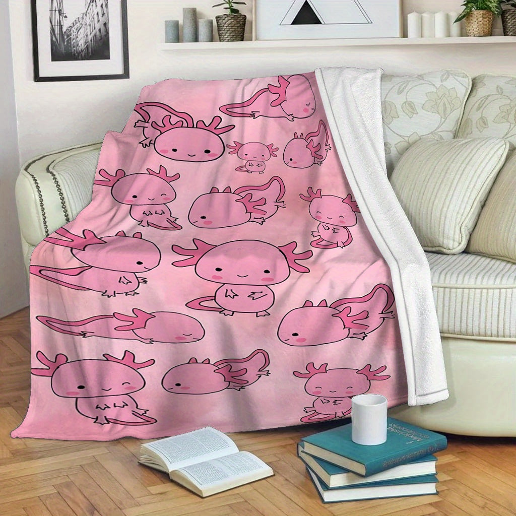 Pink Cartoon Salamander Fleece Blanket for Kids and Adults Lightweight Soft Warm