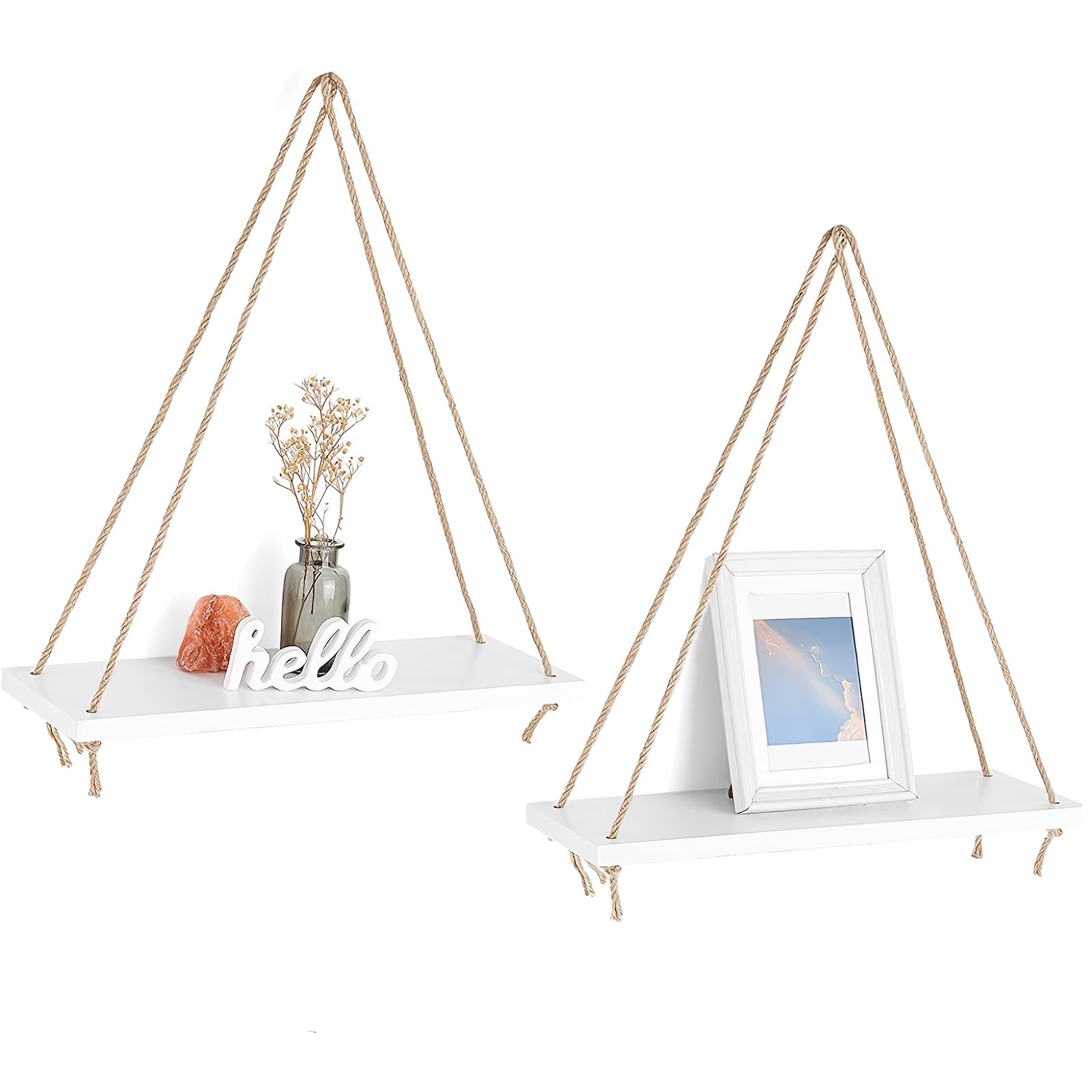 Boho Wall Shelf Set with Rustic Wood Shelves for Storage and Display