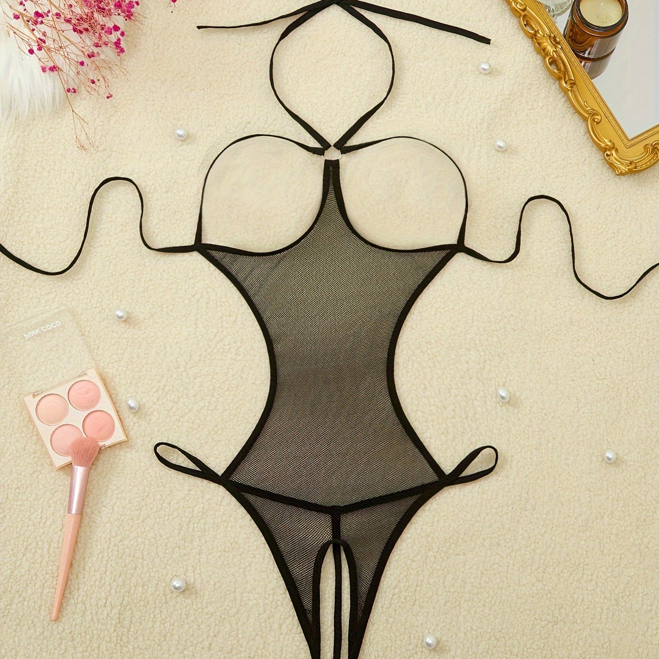 Women's Black Lace Bodysuit for Nightwear and Lingerie