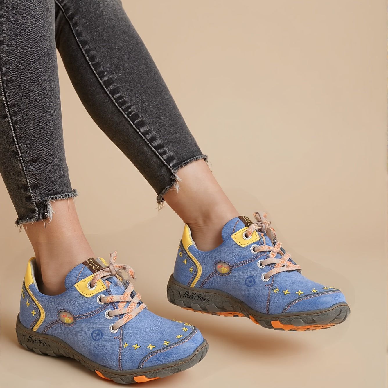 Unisex Casual Sneakers Blue Yellow Star Non-Slip Breathable Upper