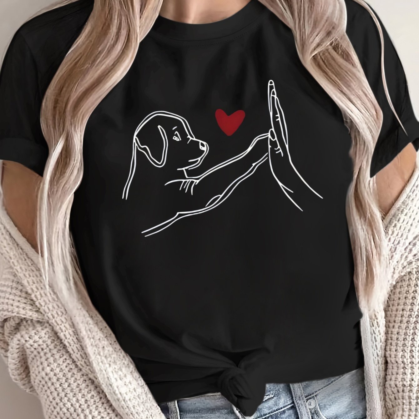 Women's Plus Size Loose Fit T-Shirt Cotton Casual Top with Cartoon Dog Design