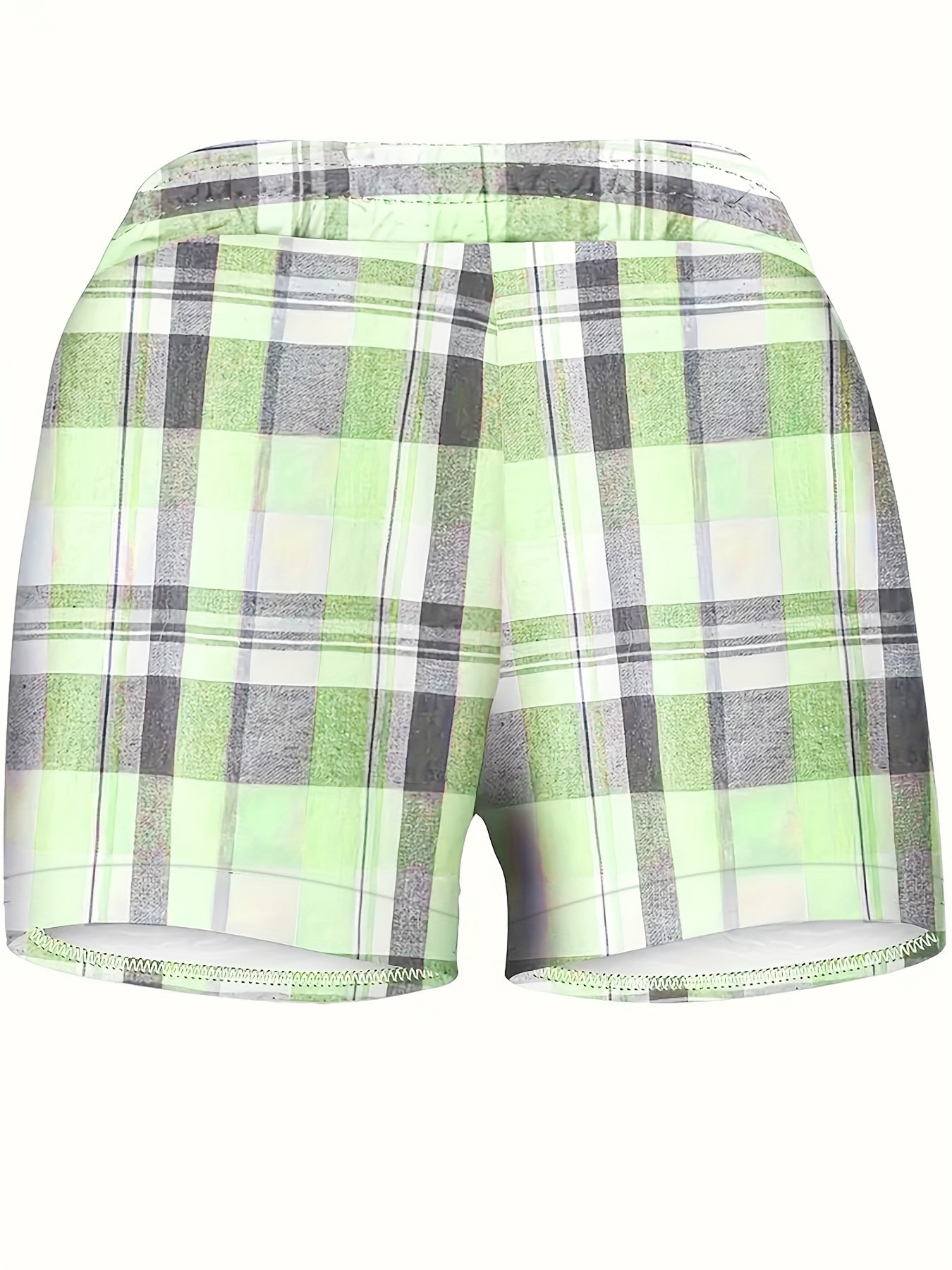 Plus Size Women Casual Summer Plaid Drawstring Shorts