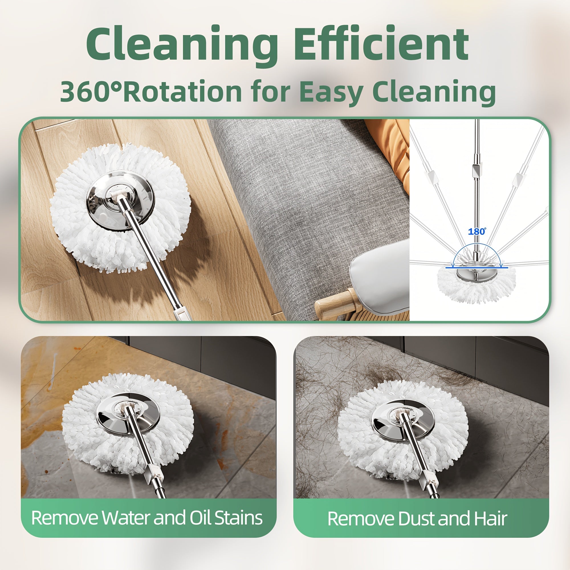 Green Spin Mop and Bucket Set with Stainless Steel Handle for Easy Floor Cleaning