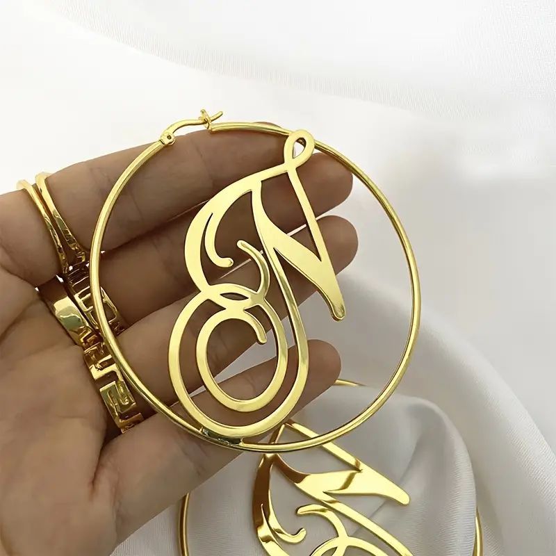 2 ta Maxsus Nikel Qoplamali Po'latdan Yasalgan Harf Halqalari - Harf Dizayni bilan Shaxsiylashtirilgan, Partiyalar va Bayram Tadbirlarida Ajoyib, Kelinlar uchun Sovg'a yoki Rojdestvo Sovg'alari uchun Mukammal.