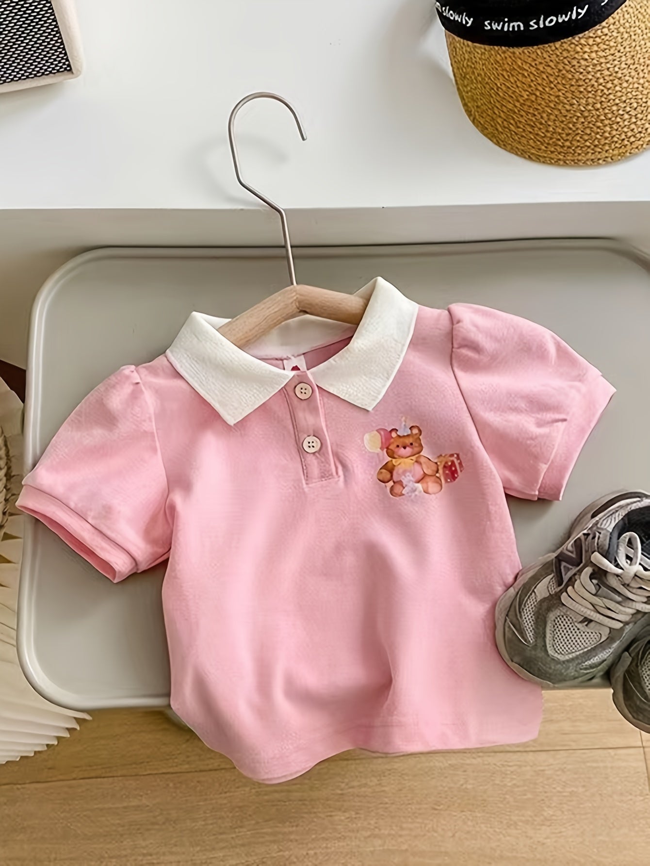 Girls Summer Outfit Pink Floral Short-Sleeve Top and Pleated Skirt Set Cotton Blend