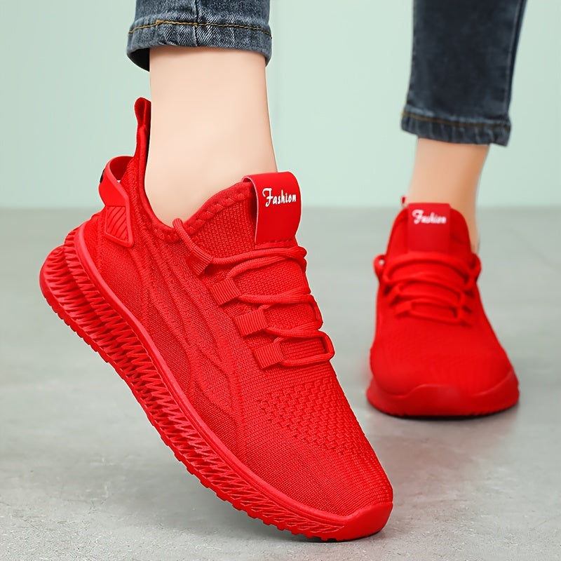 Women's Breathable Knit Lace-Up Sneakers, Low Top Athletic Shoes
