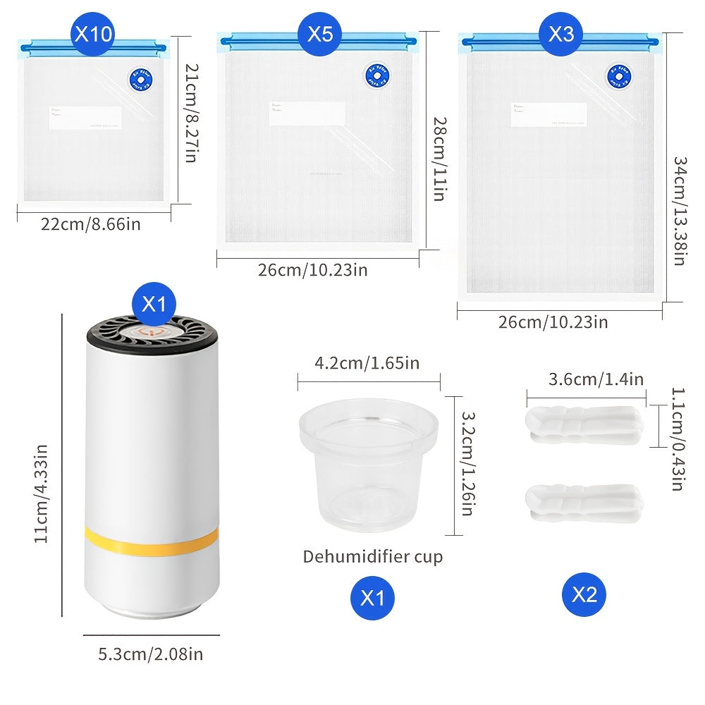 19 ta vakuum paketlar va aksessuarlar bilan simsiz elektr vakuum yopishtiruvchi to'plami go'sht va dengiz mahsulotlari uchun