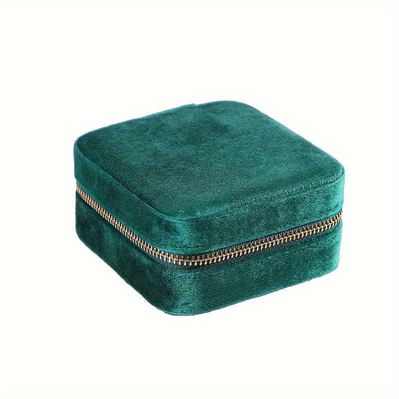Velvet Jewelry Box with Mirror and Dual-Layer Zippered Storage for Accessories