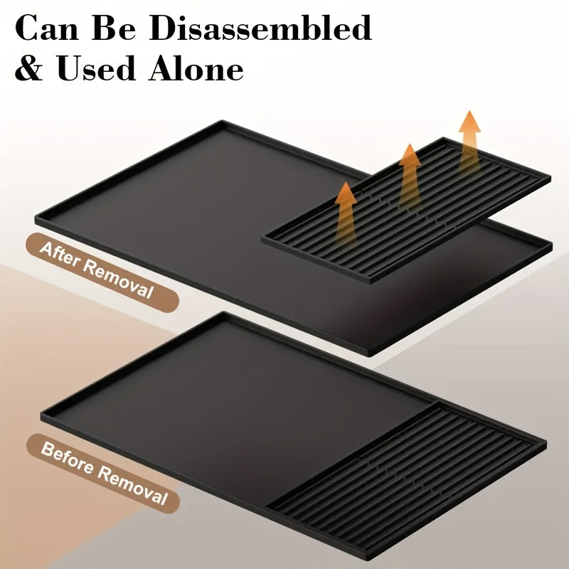 Silicone Coffee Mat 2-in-1 with Raised Edges for Espresso Machines Black 59.94cm x 15.7cm