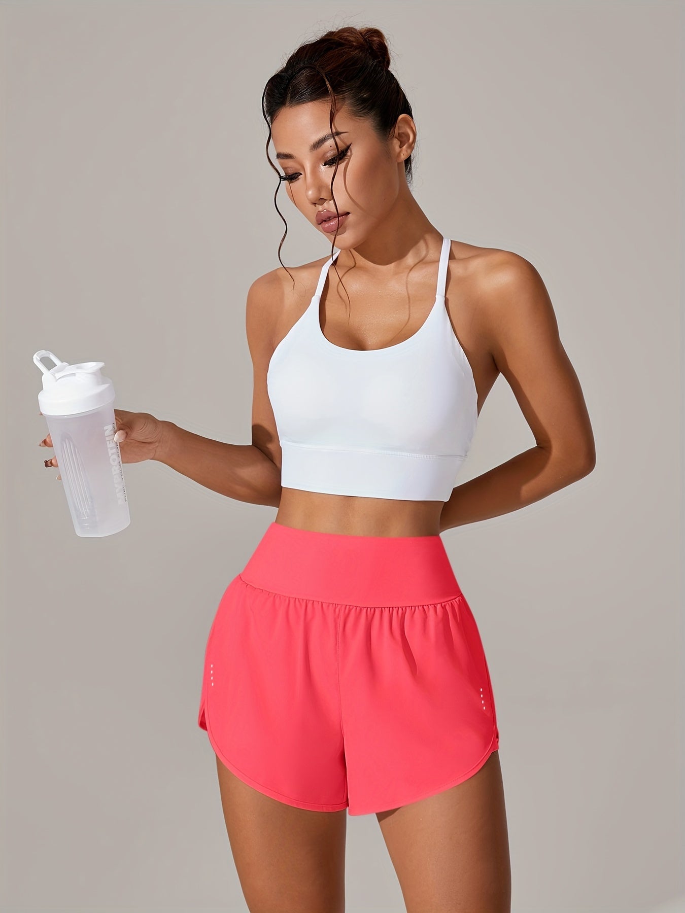 Women's Light Blue High-Waisted Ruffle Yoga Shorts with Stretchy Polyester Blend