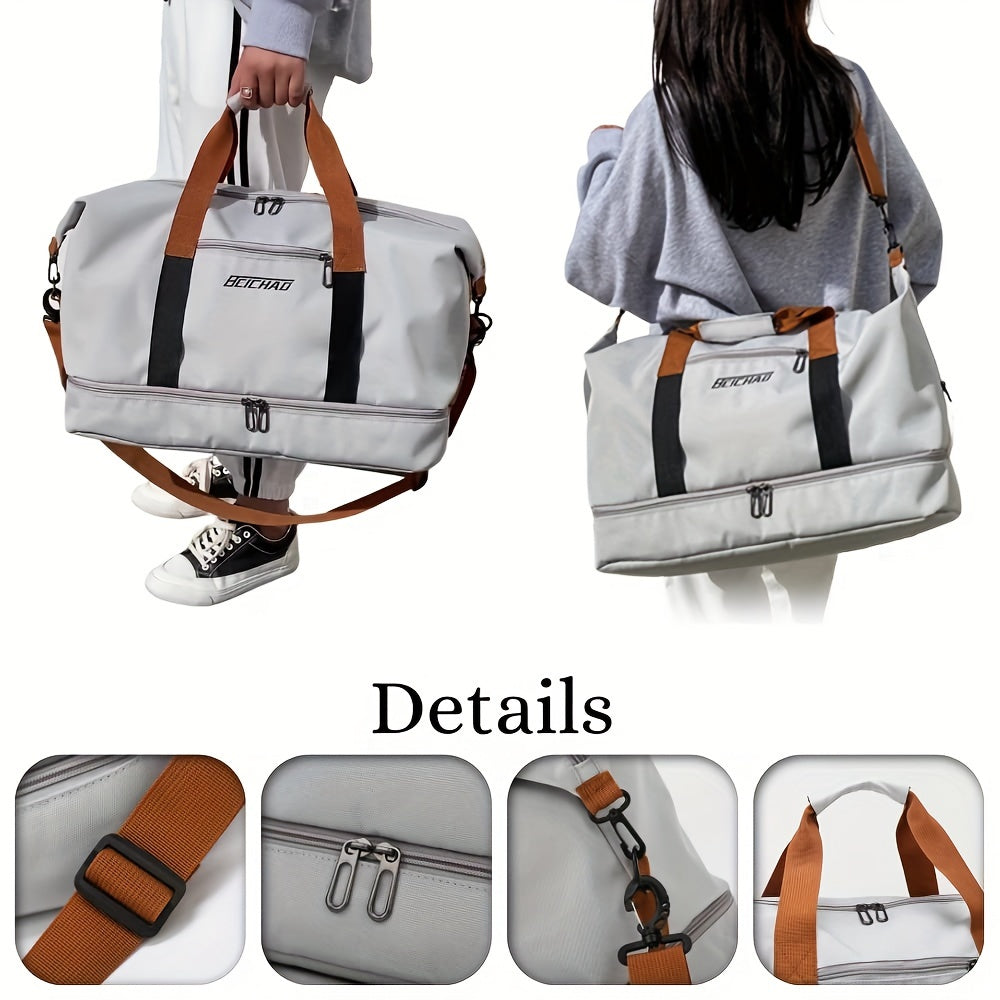 Oxford Gym Bag for Men and Women with Shoe Compartment Wet Pocket Grey Carry-On Weekender Tote