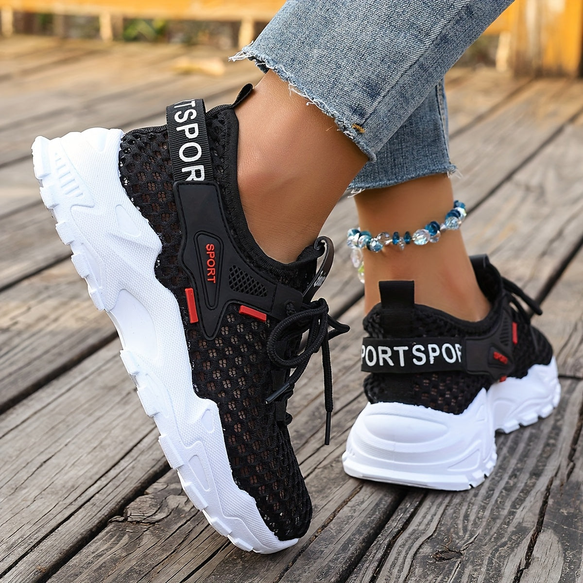Women's Mesh Casual Sneakers Lightweight Running Shoes White Orange