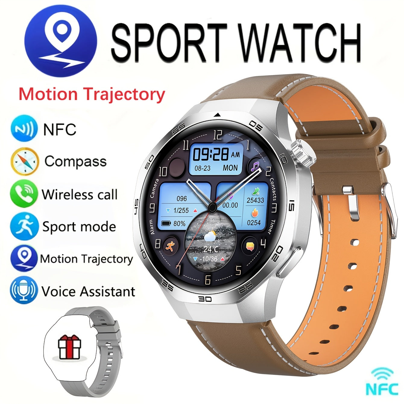 Men's Smartwatch GPS Fitness Tracker with 360x360 HD Screen AI Voice Call NFC 100+ Sports Modes