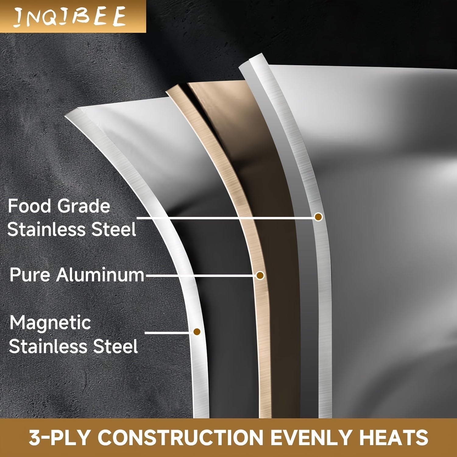 Premium zanglamas po'latdan yasalgan uchta o'lchamdagi qovurish panasi, bir xil issiqlik taqsimoti uchun uch qatlamli asos bilan, ergonomik tutqich va yopishmaydigan qoplama bilan - barcha plitalar uchun mos, tozalash oson.
