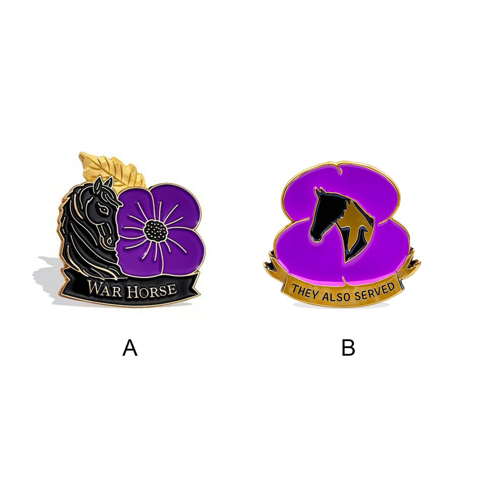 Purple Acrylic Poppy War Horse Brooch Remembrance Pin Military Service Lapel Pin Veterans Support
