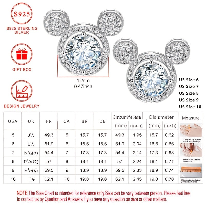 Sterling Silver Mickey Earrings Cubic Zirconia Studs for Women