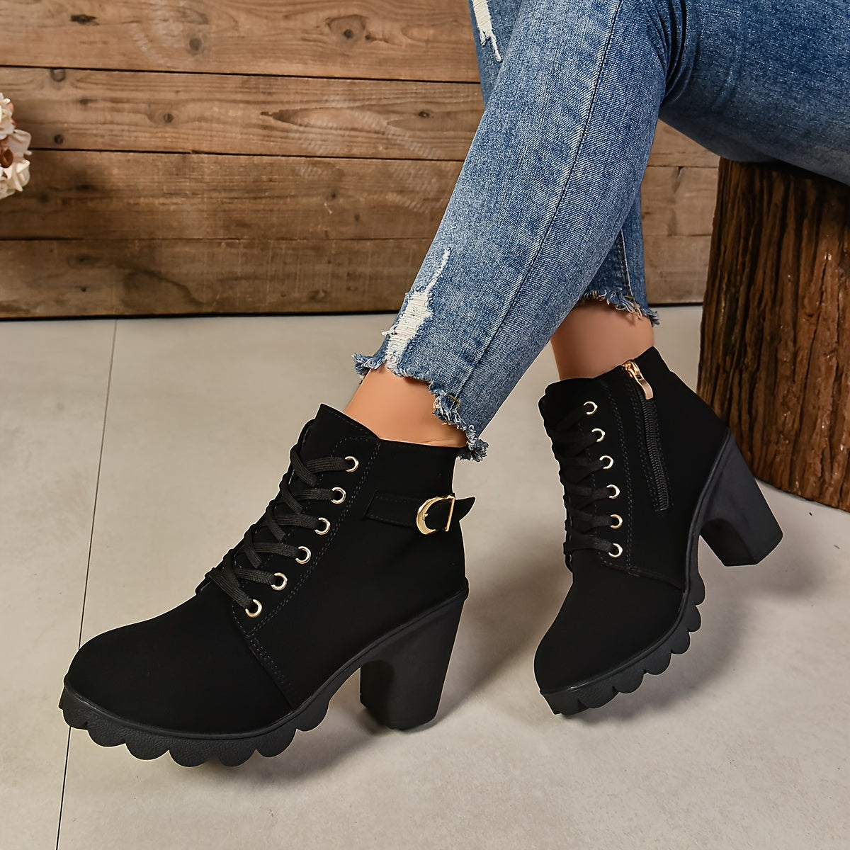 Women's Ankle Boots Synthetic Block Heel Casual Solid Color Comfort