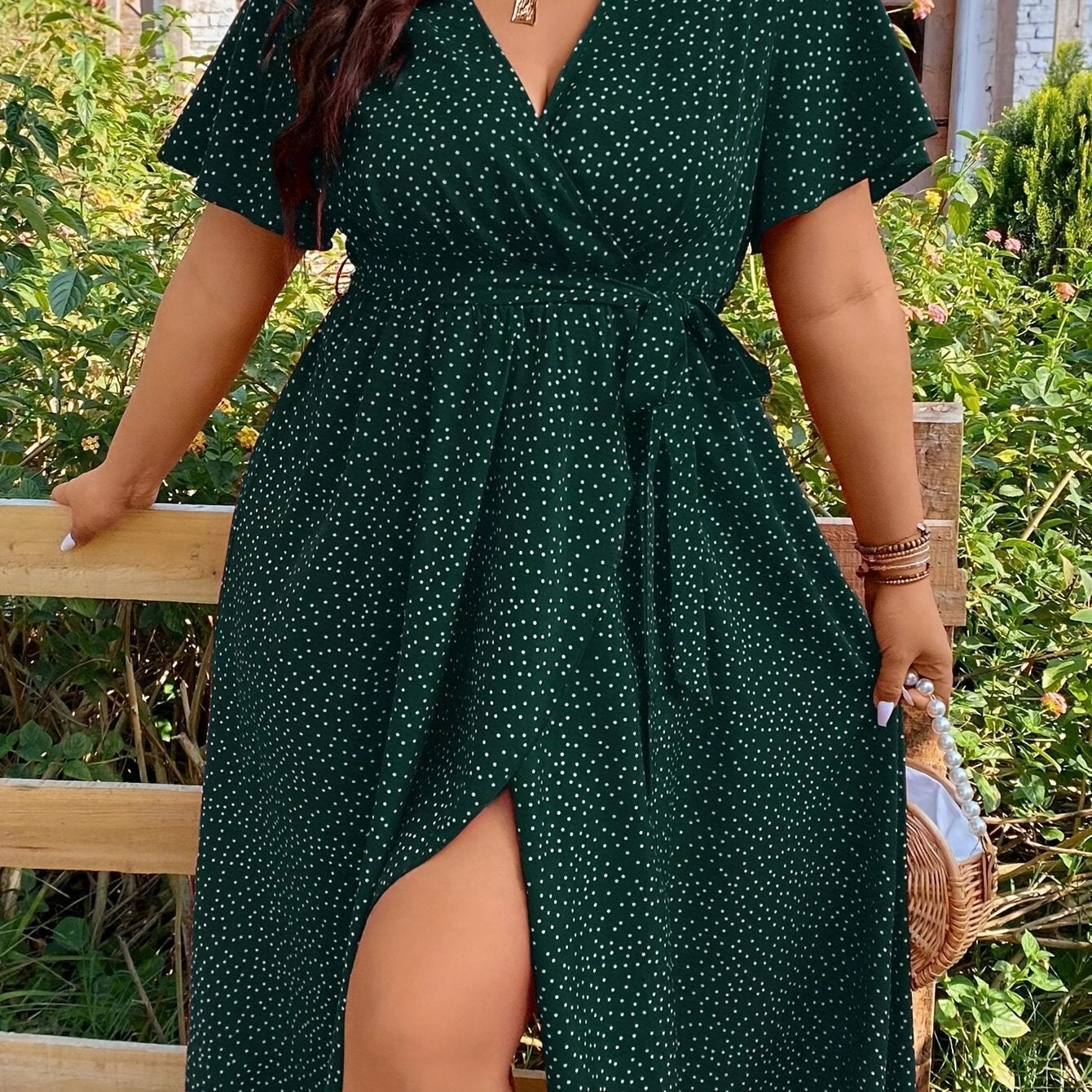 Plus Size Pin Dot Print Belted Dress for Spring Summer Women’s Vacation Style