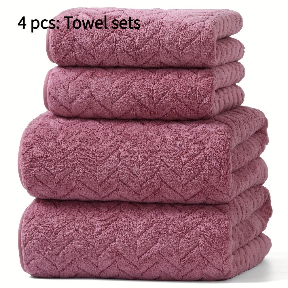 Christmas Bath Towel Set 4-Pack Soft Absorbent Polyester Herringbone Stripe