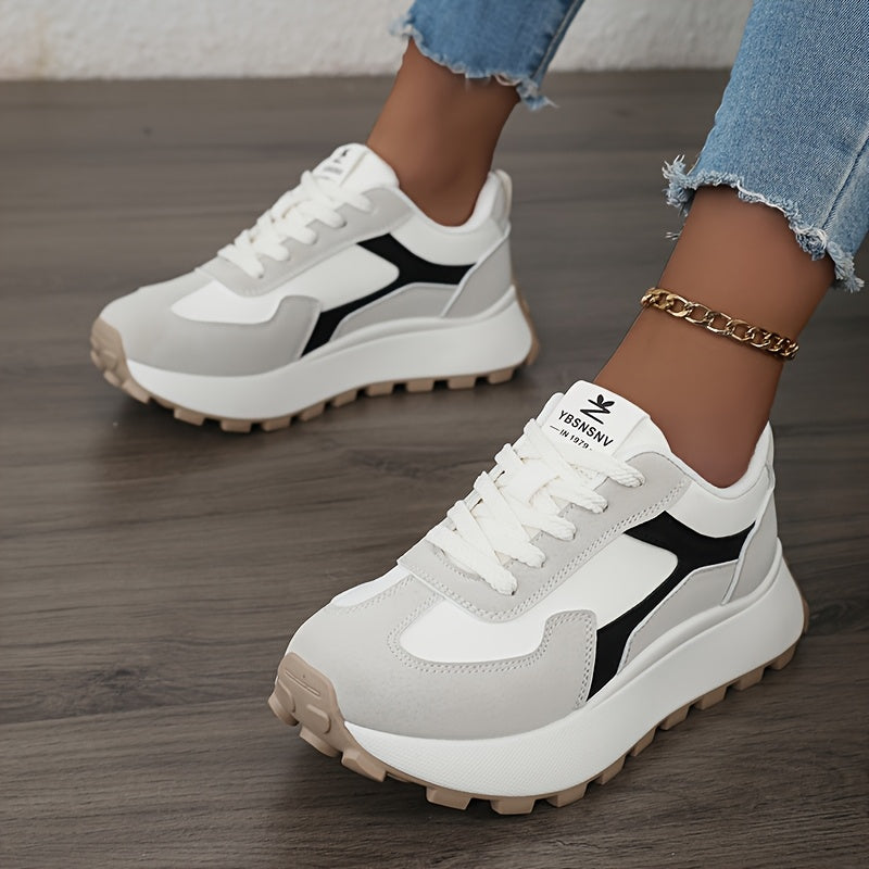 Women's White Black Outdoor Sneakers Low-Top Breathable Lace-Up Shoes